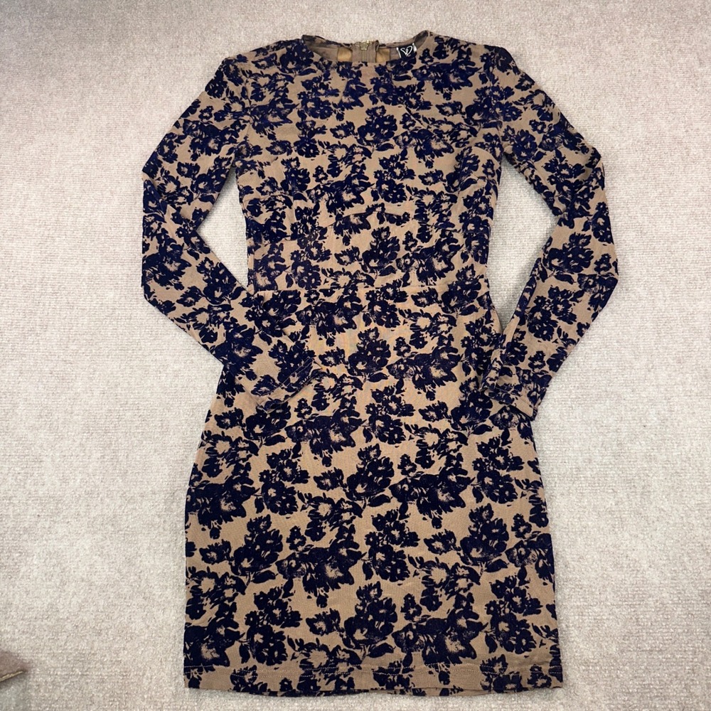Windsor Navy Blue Homecoming Velvet Flocked Tan Mesh Bodycon Mini Dress Small